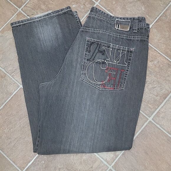 Enyce Baggy Loose Y2K Blackwash Men's Embroidered Bold Stitch Jeans Size 40 x 32 - Picture 1 of 9